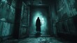 © Raitalinn - A spooky silhouette lingers in the shadows of an abandoned haunted house.