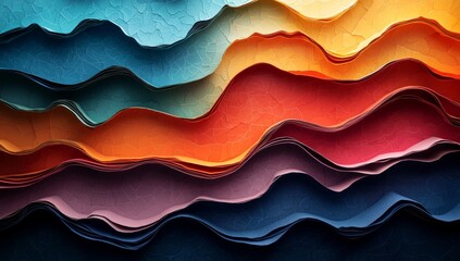 Aufkleber - Colorful, layered topographical contours create a vibrant and dynamic landscape in this abstract painting. AIG62.