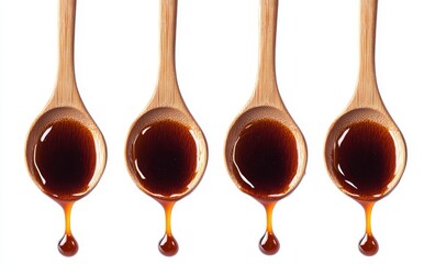 Poster - Sauce for dipping food with spoons with tomato or ketchup sauce, isolated on background.