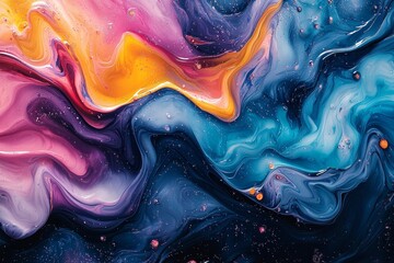 Poster - this abstract fluid art creates a mesmerizing texture with swirling hues of pink, teal, and orange.