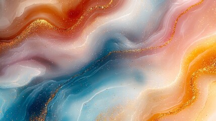Poster - The abstract fluid art painting is a visually dynamic composition with vibrant swirling patterns in blue, orange, and purple hues.