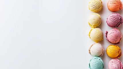Aufkleber - Sugar-sprinkled scoops of blue, yellow, and pink ice cream on white background