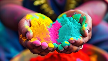 Vibrant colors of powdered pigments held in hands, embodying energy and artistic expression in a stunning close-up.