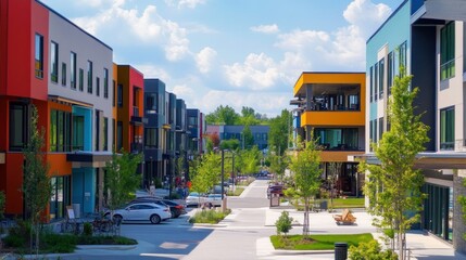 Wall Mural - Modern Cityscape with Colorful Buildings