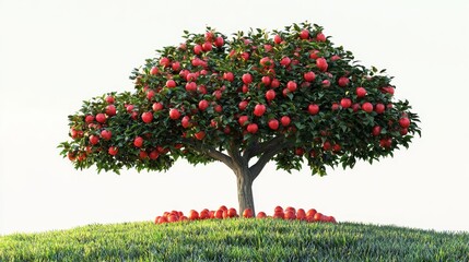 Aufkleber - A branch of an apple tree with ripe red apple fruits hanging from it and green leaves
