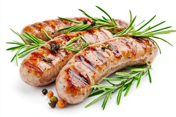 Poster - This is a close-up of Classic Pork Sausages isolated on a white background. This is a delicious hotdog for an appetizer meal.