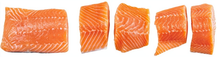 Poster - Isolated filet salmon or trout fish collection for steak menu. This fish is rich in nutrients and protein, making it a popular fish for meals.