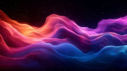 Wall Mural - An abstract design with waves of red, orange, and blue on a black background