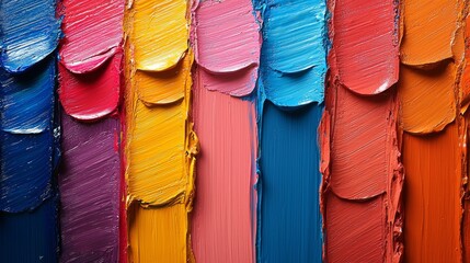 Leinwandbilder - An abstract painting featuring horizontal lines in a spectrum of colors - red, yellow, green, blue, and purple. Blending and overlapping hues give the painting depth and movement.
