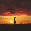 © Vlad - Feeling Lost. Silhouette of a Lost Boy Walking in the Sunset Sky