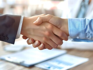 Handshake of businessmen in a suit, symbolizing a successful deal and partnership