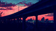 © Kraiwit - The silhouette of an overpass against a twilight sky, with city lights twinkling