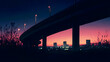 © Kraiwit - The silhouette of an overpass against a twilight sky, with city lights twinkling