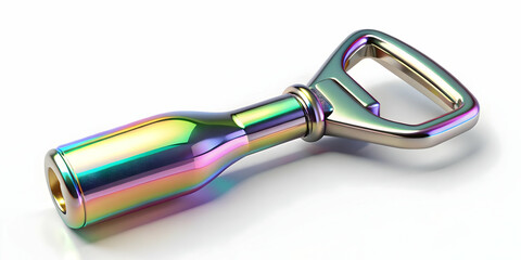 3D Holographic Champagne Bottle Opener � Futuristic Design in a Wide Shot with Plain White Background and Copy Space for Stunning Visual Impact