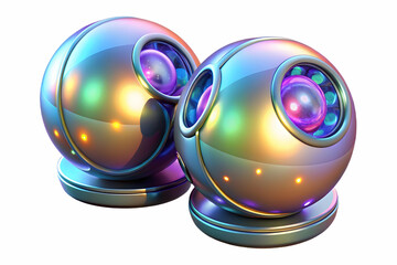 Holographic Countdown Orbs: Close-Up of Two Mesmerizing Orbs Showcasing Glowing Countdown to New Year 2025 on Clean White Background