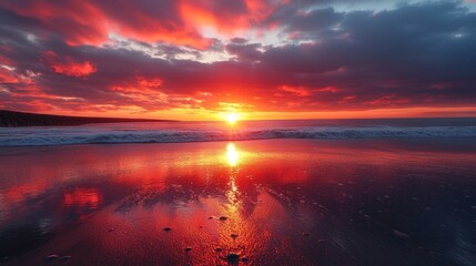 Wall Mural - Fiery Sunset over the Ocean