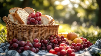 Sticker - Picnic Basket with Grapes and Bread