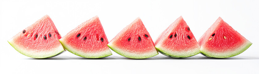 Wall Mural - A row of watermelon slices are shown on a white background