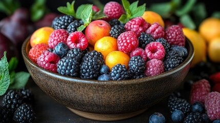 Wall Mural - Fresh Berries and Apricots in a Bowl