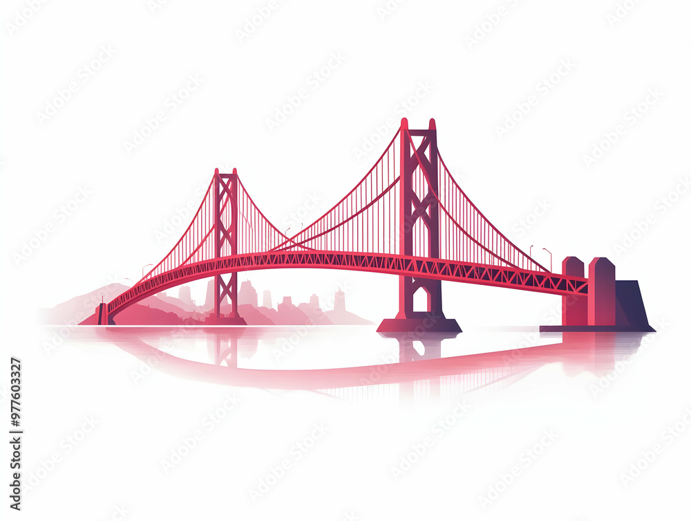 Flat Abstract Red Bridge Concept: Digital Art Illustrating a Red Bridge ...