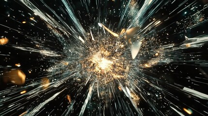 Poster - Dynamic explosion capturing shards of light and debris in a captivating display of energy and motion during a nighttime event