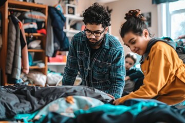 A photo of a person getting help from their family or roommates to clean their home