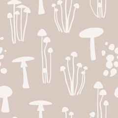 Wall Mural - Seamless pattern with hand drawn mushrooms silhouettes