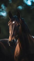 Close-up of a brown horse's head with a white star on its forehead.