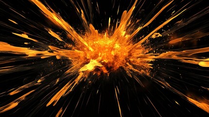 Aufkleber - Vivid explosion graphic illustrating dynamic motion with bright orange and yellow flames against a dark background