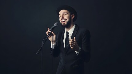 Wall Mural - A man in a suit and hat sings into a microphone.