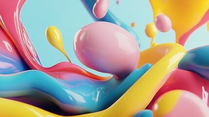 Poster - Colorful paint swirls and splashes against a light blue background