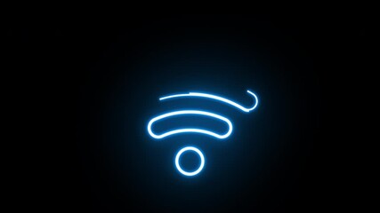 Poster - Wifi signal icon animation in neon style. Wifi signal icon. Web network connect logo sign. Retro sign with glowing neon. Transparent background with alpha channel
