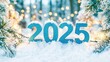 © BYAI - New Year's Eve celebration in a winter wonderland with sparkling lights and the year 2025 displayed in snow