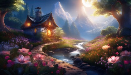 Canvas Print - Cozy cottage in a magical forest