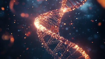 Poster - Disturbance of particles, opening the door to the molecular world. The molecules evolve and converge into a double-helix DNA structure, spiral structure and the display angle keeps changing