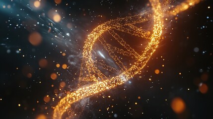 Poster - Disturbance of particles, opening the door to the molecular world. The molecules evolve and converge into a double-helix DNA structure, spiral structure and the display angle keeps changing