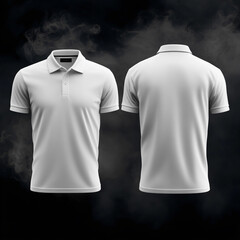 White polo shirt mockup template with a smoke effect on a black background