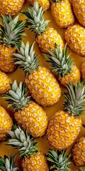 Wall Mural - Vibrant yellow pineapples create a stunning visual. This image showcases the juicy fruit in a lively arrangement. Perfect for food blogs, recipes, or health topics. AI