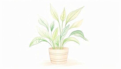 Wall Mural - a serene illustration of a potted plant showcasing lush, vibrant leaves against a clean, white backg