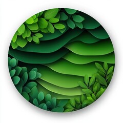 Wall Mural - A vibrant circular design featuring layered green leaves, creating a lush and serene natural atmosphere.