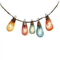 Wall Mural - simple watercolor illustration of christmas lights. ai generated image