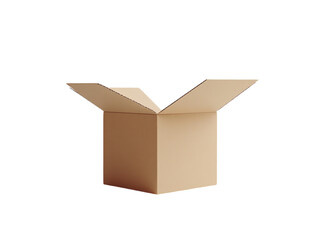 Open cardboard box with flaps on white background. PNG transparent.