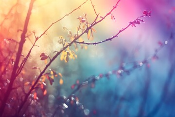 Wall Mural - Abstract background of blurred colorful light shining through branches of a tree with leaves