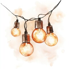 Wall Mural - simple watercolor illustration of christmas lights. ai generated image