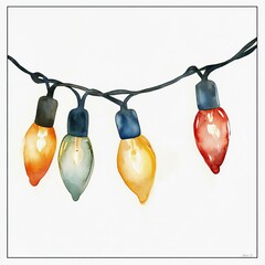 Wall Mural - simple watercolor illustration of christmas lights. ai generated image