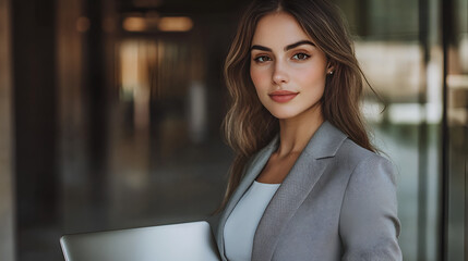 Canvas Print - close up of beautiful face of woman with suit and ceo look, businesswoman