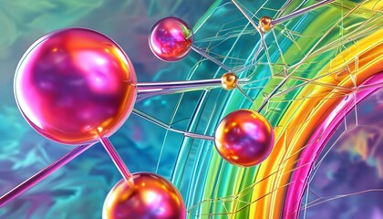 Iridescent Spheres and Connecting Lines in an Abstract Background