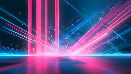 Wall Mural - Vibrant abstract composition of glowing pink and blue lights intertwined with dynamic lines