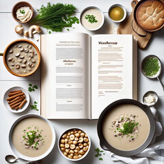 Wall Mural - bowl of mushroom cream soup. beautiful serving, delicious home-cooked food, dish in the restaurant