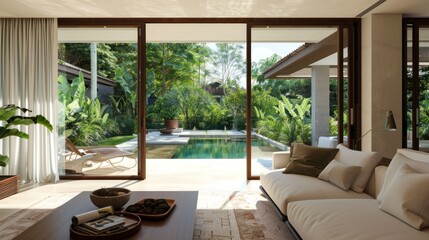 Canvas Print - Modern Tropical Living Room with Patio View